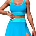 Women's High Waisted Bikini Sets Tummy Control Swim Skirt Two Piece Swim Suit Tummy Control Color Block Bathing Suit (Medium)