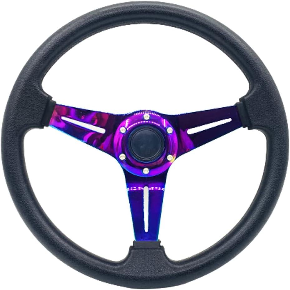 13.8Car Racing Steering Wheel Neo Chrome Spokes Flat Drifting Universal Sport Steering Wheel with Aluminum Horn Button (colorful)