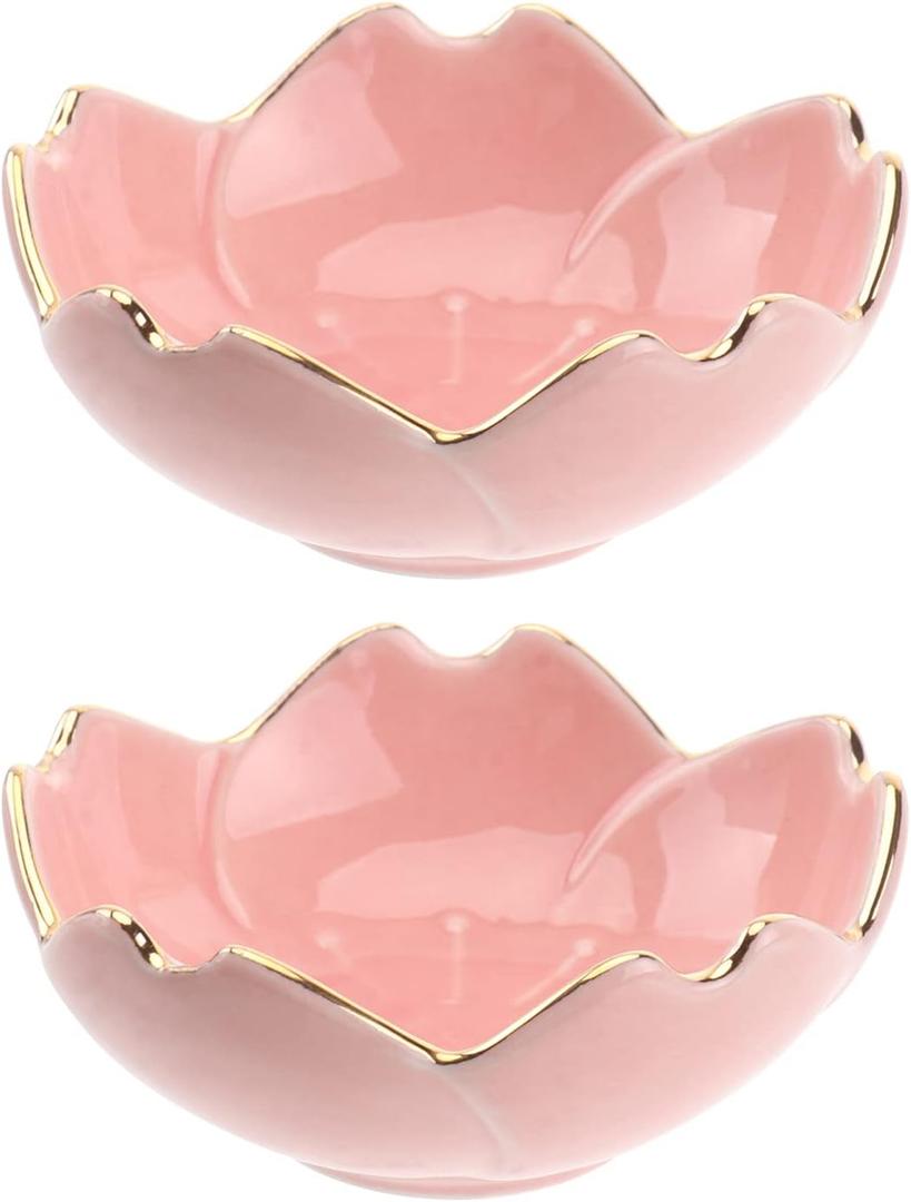 Luxshiny Porcelain Sauce Dish Set 2Pcs Pink Ceramic Dipping Bowls with Gold Rim 2.75 Inch Condiment Plates for Kitchen Bbq Sushi Dining