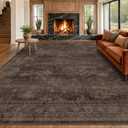 Farmhouse 8x10 Dark Taupe Brown Area Rugs for Living Room, Modern Boho Vintage Rug for Bedroom, Dining Room with Distressed Geometric Design, Washable Stain Resistant Low Pile Non-Slip Ultra Soft