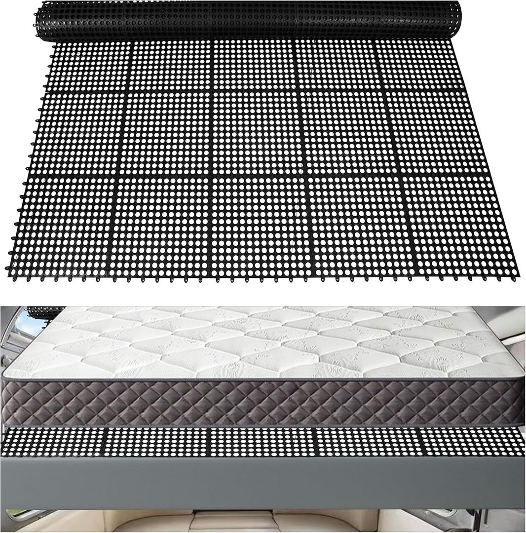 Plastic Ventilated Mattress Underlay Pad for RV Boat Camper - 83" L x 59" W Interlocking Modular Design, Breathable Mesh RV Under Mattress Ventilation Air-Flow (Black)