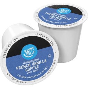 Happy Belly Light Roast Coffee Pods, French Vanilla, Compatible with Keurig 2.0 K-Cup Brewers, 100 Count, Best By June 16, 2027