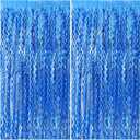 Blue Backdrop Wavy Tinsel Foil Fringe Curtains for Parties Sparkle Metallic Wavy Blue Birthday Decorations for Streamers Party Decorations Photo Booth Props Birthday Ocean Party Decor Supplies (2 Pack)