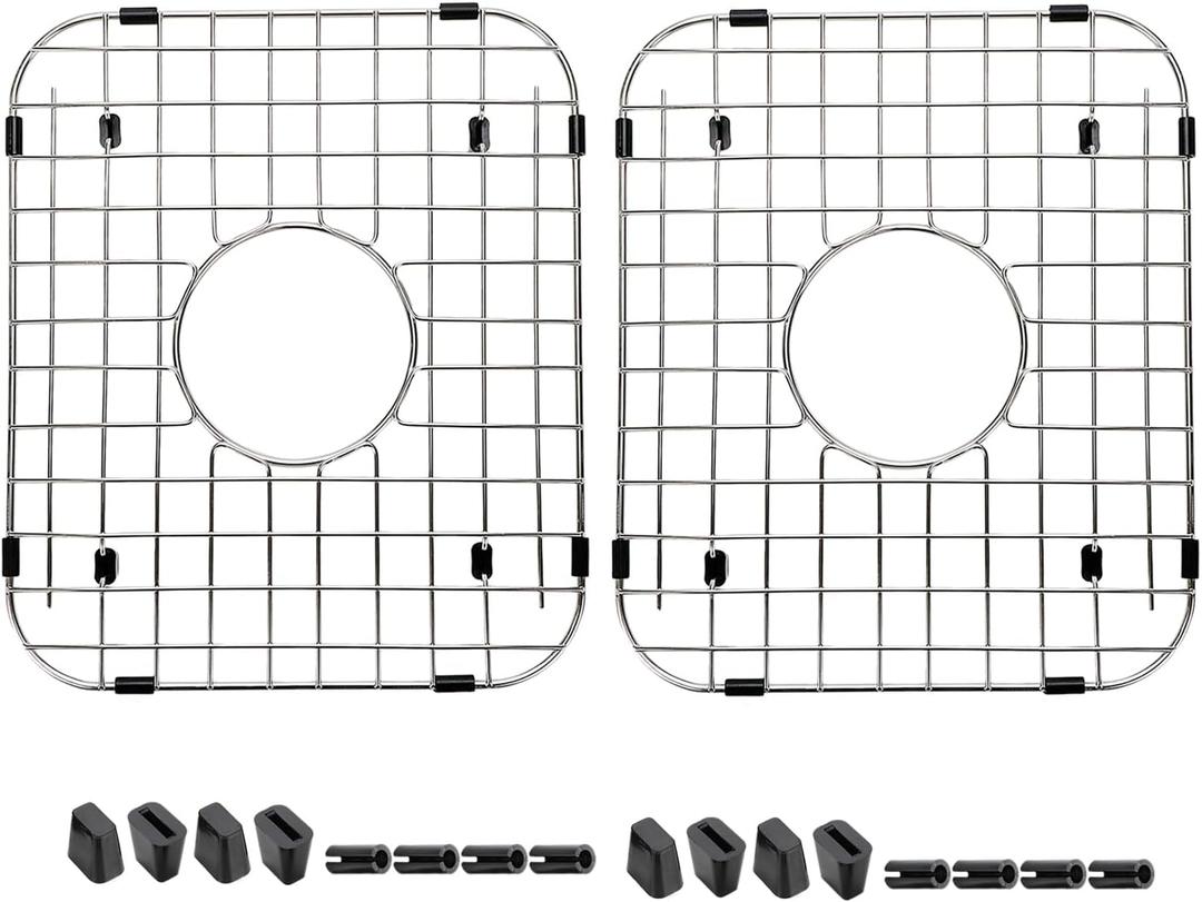 2pcs Sink Protectors Stainless Steel Sink Bottom Grid for Kitchen 14 x 12 inch, Heavy Duty Kitchen Grid Sinks Bottom Protector Center Drain Hole(2 Pack, 14"×12")