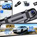 Mirror Dash Cam, Rear View Mirror Camera, 10'' Smart Touch Screen, Dash Camera for Cars, G-Sensor, Loop Recording, Car Camera with Free 32GB Card
