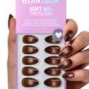BTArtbox Press On Nails Short - Mocha Hypnotic, Almond Brown Spakly Cat Eye Press On Nails with Glue and Adhesive Tabs for Women, Soft Gel Glue On Nails in 16 Sizes - 32 Stick On Nails Kit