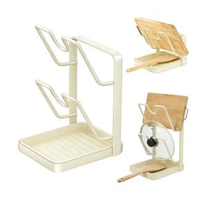 Pot Lid Holder,304 Stainless Steel Pot Lid Holder While Cooking,Kitchen Pot Lid Storage Rack, Removable Drip Tray, Multifunctional Kitchen Organizer Stand for Countertop (White, Double-layer)