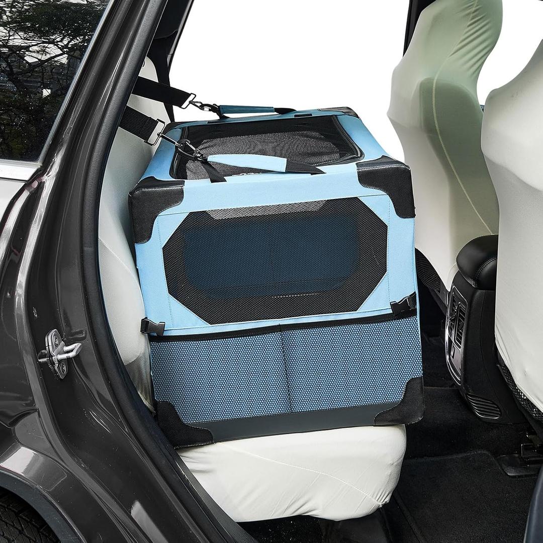 JOYTUTUS Collapsible Dog Crate, 26 Inch Portable Pet Crate for Car, Travel Dog Kennel Foldable Dog Crate for Medium Dog 44lbs, Soft Cat Carrier Fit for Indoor & Outdoor/Car Back Seat/Trunk (Blue) (26" L x 18" W x 18" H)