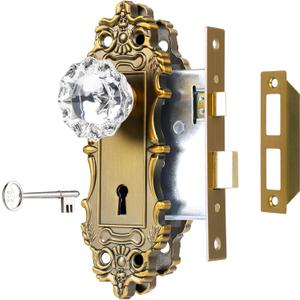 Mortise Lock Set for Interior DoorVintage Brass Door Knobs with Lock and Skeleton Key, Antique Door Handle Lock Replacement for Interior Doors