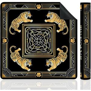 Black Gold Tiger Mahjong Mat for Table, Elegant Jungle Wildlife Tiger 31.5" x 31.5" Non-Slip & Noise Reduction Mahjong Mat for Poker Dominoes Cards & Board Games