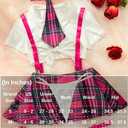 ShawGobow 5 Piece Cosplay Costumes For Women,Halloween Lingerie Outfits,Tie Crop Top & Plaid Skirt Set (Pink, S)