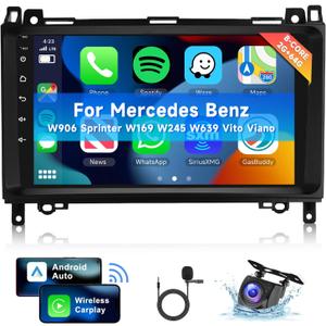 [8 CORE 2G+64G] Car Radio for Mercedes Benz W906 Sprinter W169 W245 W639 Vito Viano with Wireless Carplay/Android Auto, 9" Android 13 IPS Touch Screen Stereo, Bluetooth, GPS, WiFi, SWC, DSP + Camera