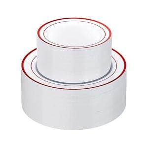 Goodluck 200 Pack Red Rim Plastic Plates - 100 Dinner Plates (10.25") & 100 Dessert Plates (7.5") - Heavy Duty Disposable White Plates with Elegant Red Trim - Premium Dinnerware Set for Wedding