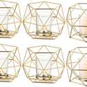 Hewory Geometric Tealight Candle Holders Gold, Modern Metal Geo Wedding Centerpieces for Table, Votive Candle Stand Accent for Tea Light for Home Shelf Mantel Christmas Birthday Party Decor, 6pcs