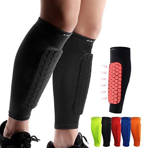 HiRui Soccer Shin Guards Shin Pads for Kids Youth Adult, Calf Compression Sleeve with Honeycomb Pads, Support for Shin Splint Baseball Boxing Kickboxing MTB, Lightweight(1PAIR), M
