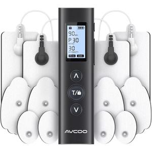 AVCOO 30 Modes TENS EMS Unit Compact Muscle Stimulator for Pain Relief of Back, Shoulder, Neck, Rechargeable & Portable Dual Channel EMS Muscle Stimulator with 30 Intensity Levels, 12 Electrode Pads