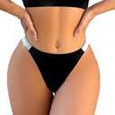 Justgoo Women's Sexy Shine Strap Thong Cheeky Underwear Sexy Lace Panties Low Rise Underpants Pack of 5 (Black)