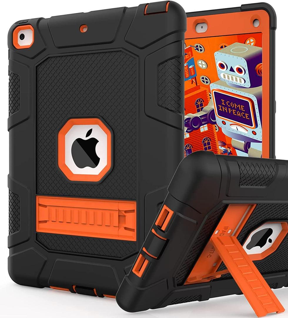Rantice iPad 6th Generation Cases, iPad 5th Generation Case, iPad 9.7 Case, iPad Air 2 Case, Hybrid Shockproof Rugged Drop Protection Case Built with Kickstand for iPad 9.7 inch (Black+Orange)