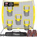 [5-in-1] Football Throwing Target Net, 8x8 FT, Portable Football Training Equipment Accessories, Upgraded Weather Resistance Quarterback Practice Toss Thrower Trainer Gear Launcher (Yellow)