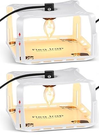 Qualirey 2 Packs Flea Traps for Inside Your Home with 8 Sticky Disc 12 Bulbs 4 Electric Wires, Pest Insects Killer Bed Bug with Light for Indoor Safe to Pets(Square Flea Trap,White)