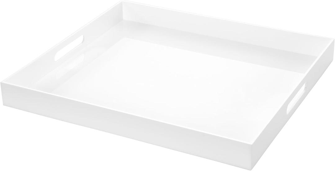 White Rectangular 18x20 Inches Acrylic Ottoman Tray Decorative Serving Tray with Cutout Handles Organizer Tray on Coffee Table Countertop Big Breakfast Bed Tray Living Room Appetizer Serving Food