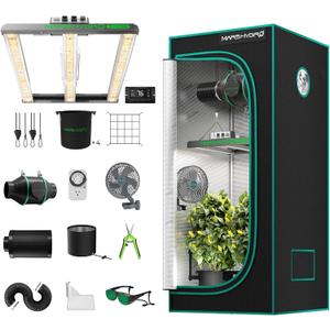 MARS HYDRO 3x3 Smart Grow Tent Kit Complete System with Temperature Humidity Controller,150W FC-E1500 Dimmable Grow Light,32" x 32" x 63" 1680D High Reflective Mylar,4inch Automatic Ventilation Kit