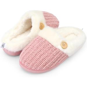 feetfreein Women's Warm Knit House Slippers, Comfy Memory Foam Winter House Shoes, Soft Plush Slip-On Bedroom Slippers for Indoor and Outdoor