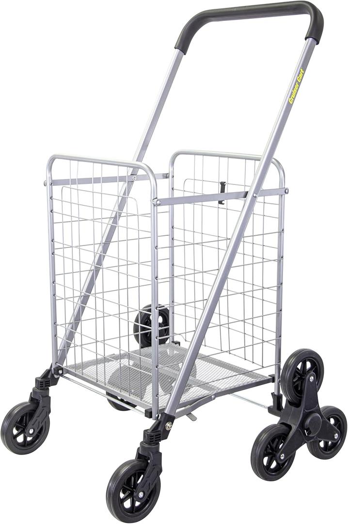 dbest Products Stair Climber Cruiser Cart Shopping Grocery Rolling Folding Laundry Basket on Wheels Foldable Utility Trolley Compact Lightweight Collapsible, Silver
