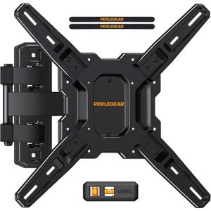 Perlegear Full Motion TV Mount for Most 2660 inch Flat or Curved TVs up to 82 lbs, Wall Mount TV Bracket with Articulating Arms, Tool-Free Tilt, Swivel, Extension, Max VESA 400x400mm, PGMF3