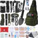 Survival Kit, 250pcs Survival Tools Tactical Gear and Trauma Bag, Survival First Aid Kit with Molle Crossbody Bag & Emergency Tent for Earthquake, Bug Out, Outdoor Adventure, Gifts for Christmas Men (Green)