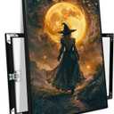 XWNLTEPK Halloween Night Witch and Full Moon Art Print Canvas Poster Suitable for Wall Decoration Home Seasonal Decor Spooky Atmosphere Theme Living Room Bedroom Party Wall Art Gothic Design Element (8x12in Black Framed, A01)