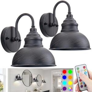 Industrial Battery Operated Wall Sconces Set of Two Wall Light Fixture with Remote, Indoor Not Hardwired Wall Mount Lamp for Bedroom Bathroom Vanity Light, Easy to Install, Batteries Included (Rust)