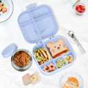 Aimsnk Kids Lunch Box Set -12oz Insulated Food Jar, Thermal Bag,Leakproof Lunch Food Containers Cutlery (BPA Free)-Gift for Girls/Boys Age 3-10(Blue)