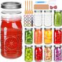 Encheng 32 oz Wide Mouth Mason Jars with Lids and Bands, 12 Pack Clear Glass Canning Jars for Fermenting, Preserving, Quart Size Large Mason Jars for Jam, Pickling, Meal Prep, DIY Crafts