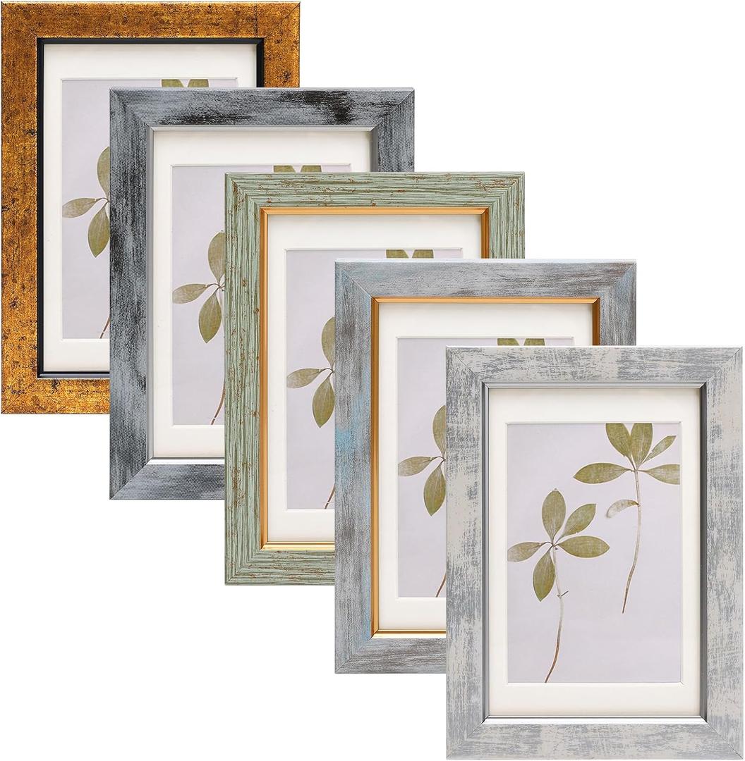Fixwal 4x6 Picture Frame Set of 5, Vintage Photo Frame, Rustic Retro Picture Frame with Tempered Glass, Decorative Art on Walls and Tabletop Placement