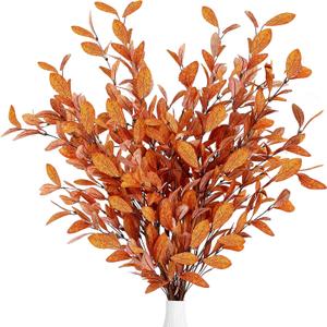 Sggvecsy 6 Pcs Artificial Fall Eucalyptus Stems Fall Eucalyptus Leaves Silk Autumn Leaf Branches Fall Decorations for Home Vase Thanksgiving Table Centerpieces Harvest Festival Decor (Orange)
