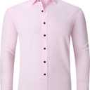 Men's Long Sleeve Button Down Shirts Soft Wrinkle Free Stertch Casual Business Formal Work Dress Shirt (Pink, M)