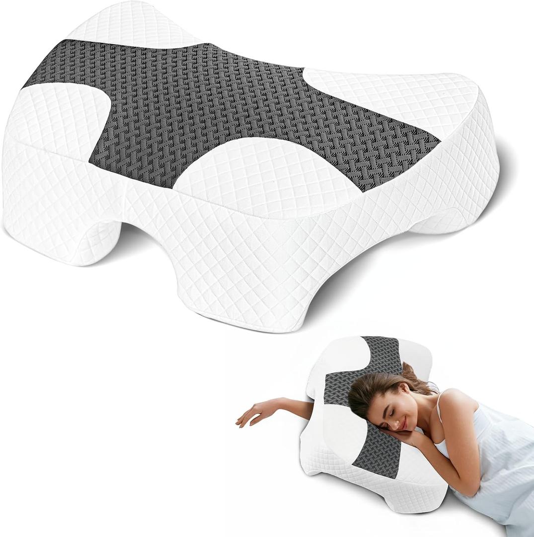 Side Sleeper Pillow with Arm Hole, Shoulder Relief System, Arm Pillow for Neck and Shoulder Pain, Premium Memory Foam, Suitable for Side, Back and Stomach Sleepers - Grey (6in Height)