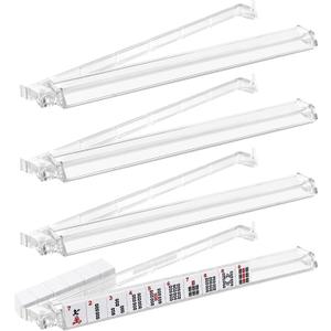 Clear Acrylic Mahjong Racks with Pushers, 4-Pack All-in-One Tile Rack and Pusher Set, Non-Slip American Mahjong Accessories for Modern Tiles, Transparent Gift-Ready for Adults & Family Game Night