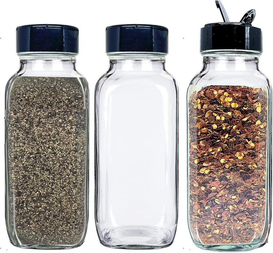 JARMING COLLECTIONS Glass Spice Jars with Shaker Lids - Spice Jars 16 oz for Food Storage, Spice Containers for Kitchen Organization and Storage, Bottles for Spices (Black - 16 Ounce 3 pack)