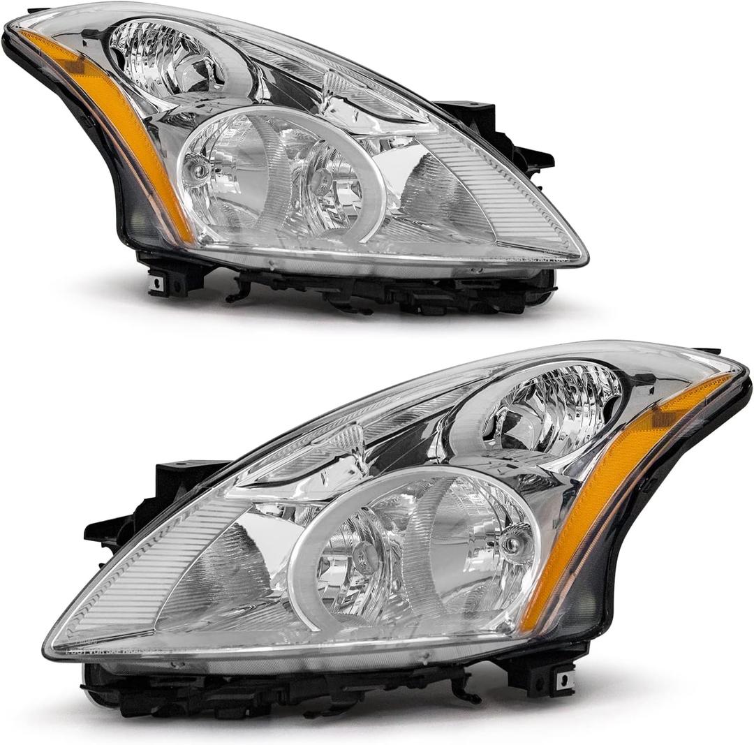 Compatible with Nissan Altima 2010-2012 4Door Sedan Headlights Assembly Chrome Housing Amber Reflector Replacement Left And RightCompatible with Halogen Headlights Models OnlyW/O Bulbs