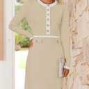 ZESICA Women's Fall Long Sleeve Bodycon Sweater Dress Crewneck Button Knit Color Block Party Mini Dresses (Beige, S)