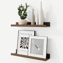 16 Inches Floating Shelves for Wall, Solid Pine Wood Picture Ledge Shelves, Walnut Wall Shelves with Lips, Nursery Book Shelves for Toys Storage Living Room Bedroom Photo Frames (2 Pcs, Walnut)