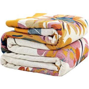 VANJOROY Boho Large Throw Blanket, 100% Organic Cotton Breathable Soft Bed King Throw - Fall Floral Bird Butterfly Farmhouse Decor Blanket for Sofa Couch Chair and Gift. 91" x 98"