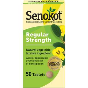 Senokot Regular Strength Senna Laxative Tablets Constipation Relief for Adults, 50 count
