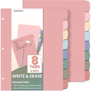 Forvencer 8-Tab Binder Dividers with Tabs, Big Tabs, Write&Erase Plastic Dividers for 3 Ring Binder, Binder Tabs for Organizers, 3 Ring Binder Dividers with Tabs for School Office (Muted, 2 Set)