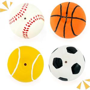 CHIWAVA 4 Pack 2.4" Squeak Latex Puppy Dog Toy Ball Sports Balls Sets Fetch Interactive Toy for Small Dogs