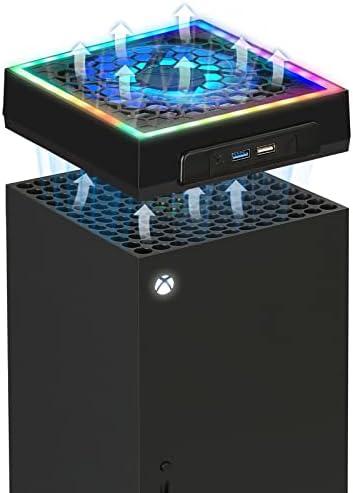 Raryars Cooling Fan for Xbox Series X with RGB and Upgraded 5 Inches Low Noise Top Fan Adjustable Speed Cooler System Extra 2 USB Port & Touch Switch