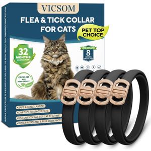 Flea Collar for Cats 4 Pack, 32 Months Flea and Tick Prevention for Cats Collar, Waterproof Cat Flea Collar, Natural Cat Flea and Tick Treatment Collar, Adjustable Flea Collar for Cat Kitten, Black