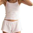 XBTCLXEBCO Lace Pajama Sets for Women 2 Piece Sexy Sleeveless Cami Tank Top and Shorts Pj Set Y2K Matching Lounge Sleepwear(Button Pink, Medium)